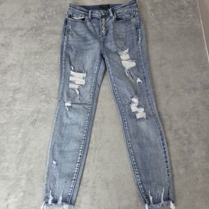 Judy Blue Skinny Fit Button Fly Distressed Raw Hem Denim  Jeans Womens Size 9/29